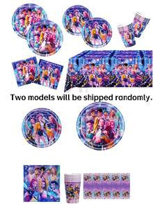 K-POP  Party Supplies Set - Includes 96 Pcs Disposable Tableware, With Banner, Tablecloth, 9-Inch And 7-Inch Plates, Cups, Cutlery And Napkins, Anime-Themed - Multicolor - View 14