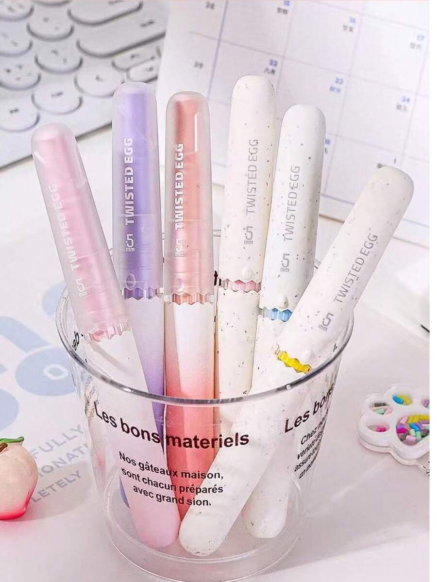 3pcs Egg Shaped Ballpoint Pens, Cute Pocket Pens, Quick-Drying Rotating Refill, Portable Brush Pen, Black Ink Pens, Cloud-Like Soft Grip, Egg Shaped Pressing Pens, Healing Egg Shaped Pressing Pens Collection, Excellent Pen Body Appearance And Feel, Taro Powder Mist Finish, Overflowing With Girly Charm, Egg Shaped Pens, Essential Back-To-School Gift - Black - View 1