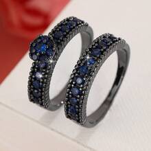 女士两件套铜戒指，优雅复古新娘叠戴戒指，镶嵌闪亮锆石，日常/婚礼首饰，情人节礼物 - 婚禮對戒1 - 查看 34