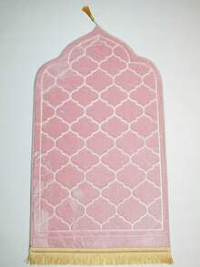 1件流苏祈祷垫，中东风格印花地毯 - 防滑，可折叠加厚跪垫，柔软可水洗，适合斋月期间家庭礼拜和宗教场所使用