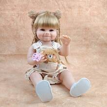 55厘米（22英寸）可爱仿真娃娃，全软乙烯基材质，逼真重生娃娃，带玩具，可玩过家家，生日礼物佳选 - 杏色 - 查看 2