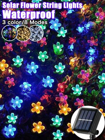 1pc Solar LED String Lights Outdoor Festoon Lamp Garden Fairy Light String IP65 Waterproof Solar Flower String Lights 8 Modes Solar Lights For Garland Yard Birthday Wedding Party Courtyards, Christmas, Balconies, Tree Hanging, Courtyards, Roofs, Wall Decorations,Garden Lights String