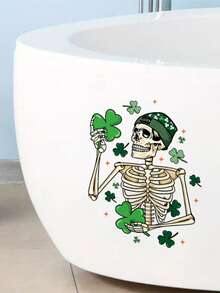 1pc (2D Flat ) Lucky St. Patrick's Skeleton Vinyl Sticker Suitable For St Patrick's Day Decorations, Toilet Lid, Bathtub, Fridge, Walls - Irish-Themed Bathroom & Home Decals, - Easy Peel & Stick Bathroom (No Residue) - Multicolor - View 3