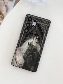 1pc Premium Creative Personalized Full-Screen Floral & Patterned Black & White Horse Painting Design, Black Matte Texture TPU Material Protective Phone Case, Suitable As Gift For Boyfriend/Girlfriend, Compatible With Samsung, , OPPO, Vivo And Other Android Models - Multicolor - View 2