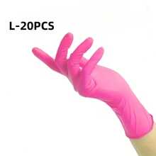 粉色一次性丁腈手套，10只/20只/50只/100只装，适用于家务、洗碗、洗车、浴室清洁、家居清洁、厨房清洁、家用物品清洁、清洁工具、美甲美发、纹身染发等（XS/S/M/L码可选） - 粉色 - 查看 26