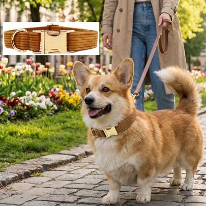 Vòng cổ cho chó bằng vải nhung kẻ màu nâu có thể điều chỉnh, khóa hợp kim kẽm, vòng cổ cho chó bằng vải nhung kẻ mềm mại với khóa vàng - Dây đeo cổ thoải mái phù hợp cho chó nhỏ, vừa và lớn, vòng cổ cho chó có thể điều chỉnh | Vòng cổ cho thú cưng bằng vải nhung kẻ | Chất liệu nhung kẻ mềm mại, quà tặng cho chó nhân dịp Ngày Valentine, Ngày Thánh Patrick, Ramadan, Lễ Phục Sinh, Năm Mới và Sinh nhật.