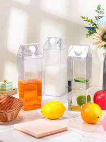 1 pieza Botella de agua cuadrada transparente | Recipiente reutilizable y portátil para leche y bebidas | Apto para leche, café, jugo y bebidas | Adecuado para actividades al aire libre, senderismo y salidas - Multicolor - Ver 2