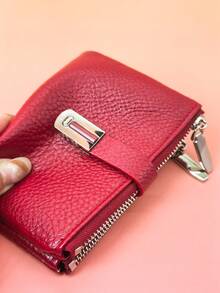 MINGYOU Women's Short Snap Wallet PU Soft Multi-Function Fashion Casual Card Holder Zipper Minimalist Student Coin Purse Compact And Stylish For Easy Carrying For Women Money Wallet Mini Wallet Purse Wallet Small Wallet - Red - View 7