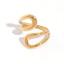 Frminee 3pcs/1pc Chunky Minimalist 18K Gold-Plated Stainless Steel Adjustable Ring, Women's Jewelry Accessory, Suitable For Everyday Wear, Bohemian Style, Gifts, Summer Beach Vacations, Valentine's Day - Multicolor - View 5