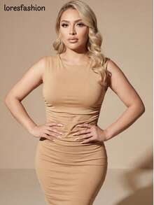 Women Long Dresses - Beige - View 5