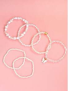 6件套甜美风格手链套装，心形珠子，仿珍珠，蝴蝶吊坠，女孩饰品 - Butterfly - 查看 2