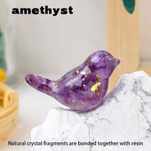 1件天然水晶树脂鸟摆件，室内外家居装饰雕像，圣诞节万圣节礼物，口袋大小的水晶动物饰品，圣诞节和万圣节礼物，经典鸟类雕像，可作为天然石材装饰摆件 - 滴膠小鳥 - 查看 12