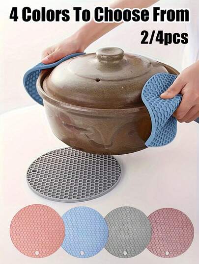 Salvamanteles redondo de silicona con panal de 5,51 pulgadas/14 cm, resistente al calor, antideslizante, de unicolor, adecuado para la cocina, el comedor y la cocina, fácil de limpiar, accesorio de cocina multifuncional