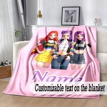 Mattel Kpop Witch Hunters Lumisoi Mira 组合个性化姓名/文字柔软法兰绒四季舒适毯，印有 Kpop 成员图案（红发、黑发、紫发），适合办公室午睡，法兰绒材质。 - 彩色 - 查看 10