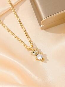 1件铜镶嵌锆石可爱俏皮摆动四肢小熊吊坠项链，适合女孩/男孩/家人/朋友，多功能，奢华，适合派对、宴会、节日、圣诞节、感恩节、万圣节等场合，可作礼物 - 金黃色 - 查看 4