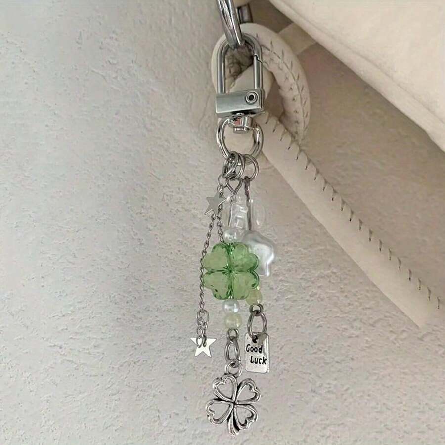 1pc Four-Leaf Clover Keychain & Phone Charm, Lucky Decorative Pendant For Bags Or Keys, Cute Elegant Accessory And Meaningful Gift For Friends Or Loved Ones - Nhiều màu - Xem 1