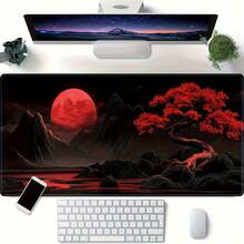 1 Tấm lót bàn phím chơi game cỡ lớn, thảm lót bàn phím laptop, thảm trải bàn - Họa tiết Ukiyo-E, Thảm lót chuột chơi game hình trăng đỏ và hoa anh đào Nhật Bản | Được làm từ sợi polyester, với thiết kế hoạt hình lá phong đỏ rực rỡ mô tả một phong cảnh yên bình với chùa Nhật Bản và trăng tròn. Đồ dùng văn phòng, đồ dùng văn phòng, trang trí văn phòng. - Nhiều màu - Xem 15