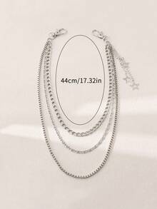 1pc Fashion Hip Hop Star Pendant Chain Belt, Men's Patchwork Pants Chain Accessory, Metal Box Chain Punk Waist Chain - Silver - View 2