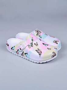 Women's Fashion Printed Breathable EVA Clogs, Lightweight Non-Slip Work Shoes, Adjustable Buckle Soft Sole Suitable For Beach, Garden, Autumn - Pink - View 7