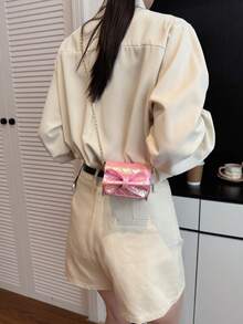 Mini Bowknot Rhombus Chain Crossbody Bag, Silver & Pink, Women's Spring/Summer 2026 New Lipstick/Coin Purse/Earphone Pouch - Pink - View 5