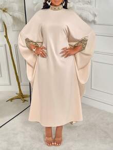 AIJ Abito elegante da donna Amarilo, di colore unito, minimalista, casual, con collo alto e cintura in vita - Albicocca - Visualizzare 4