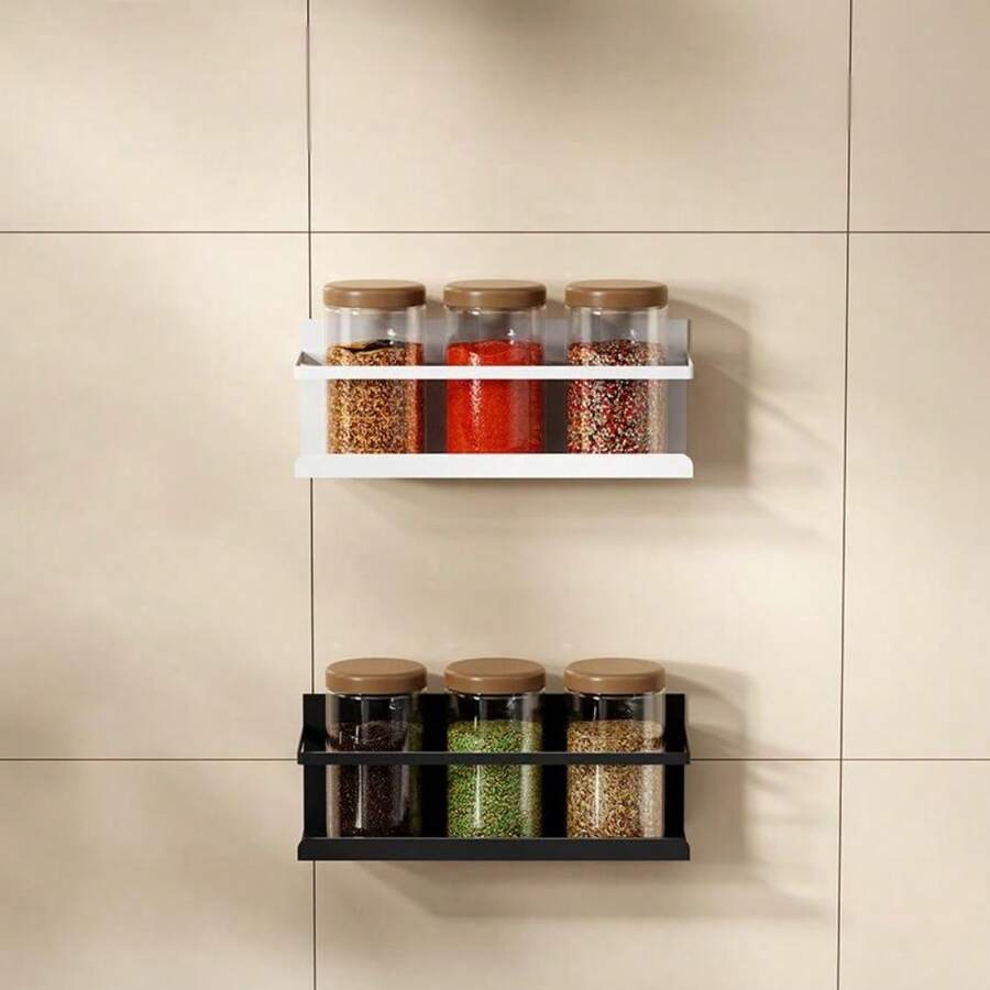 1pc Magnetic Kitchen Storage Rack, Side-Mounted Refrigerator Metal Shelf, Spice Rack, Model B, Space-Saving Household Practical Product, Suitable For Organizing Kitchen Essentials, Fashionable And Practical Design, Perfectly Fits Modern Home - Multicolor - View 1