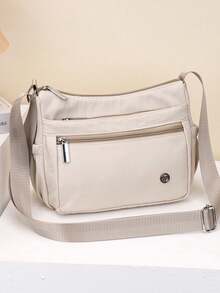 1个纯色尼龙面料拉链多隔层背包，适合携带手机、纸巾和其他日常必需品，时尚休闲男士斜挎单肩包，适合通勤、散步、购物、商务出行，四季皆宜。 - 彩色 - 查看 2