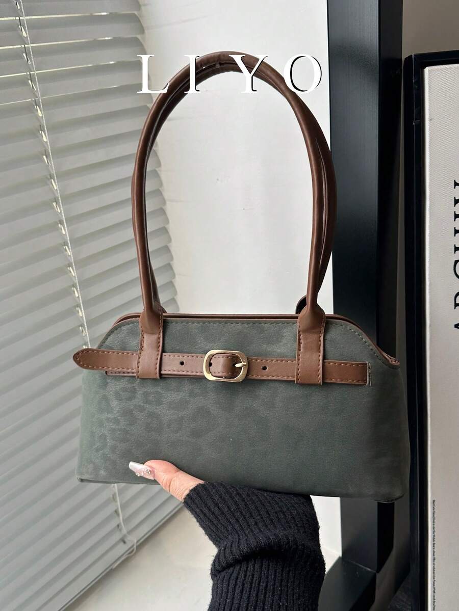 女士单肩包，时尚百搭皮带扣装饰斜挎包