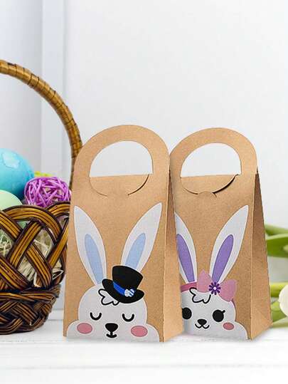 4/8个装复活节礼品袋，带提手，复活节兔子零食袋，复活节糖果礼品袋，适合复活节彩蛋寻宝、学校活动、复活节派对、生日礼物、婚礼回礼、新娘送礼会、朋友聚会、节日派对等场合。