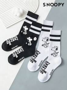 SNOOPY 2/1 Pair Genuine Pattern Men's Crew Socks, Cute Cartoon Design Men's Socks, Odor-Resistant Moisture-Wicking Casual Sports Crew Socks, Suitable For Students/Adults As Gifts And Daily Wear, Socks - Multicolor - View 1