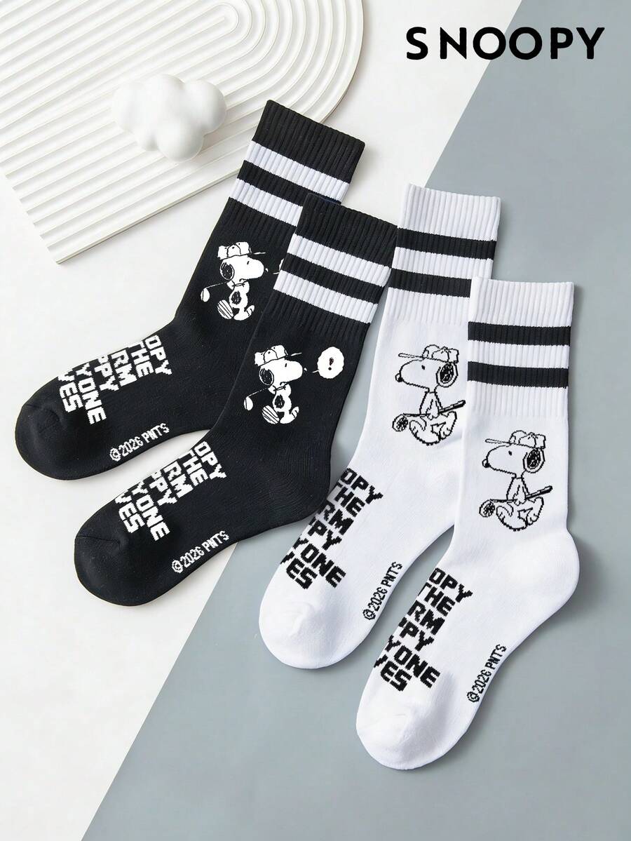 SNOOPY 2/1 Pair Genuine Pattern Men's Crew Socks, Cute Cartoon Design Men's Socks, Odor-Resistant Moisture-Wicking Casual Sports Crew Socks, Suitable For Students/Adults As Gifts And Daily Wear, Socks - Multicolor - View 1