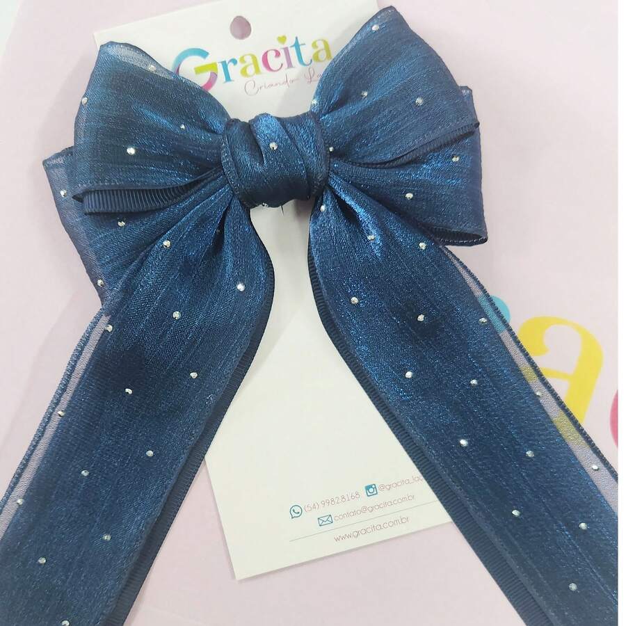 Organza Ribbon With Glitter Tips - Azul Marino - Ver 1