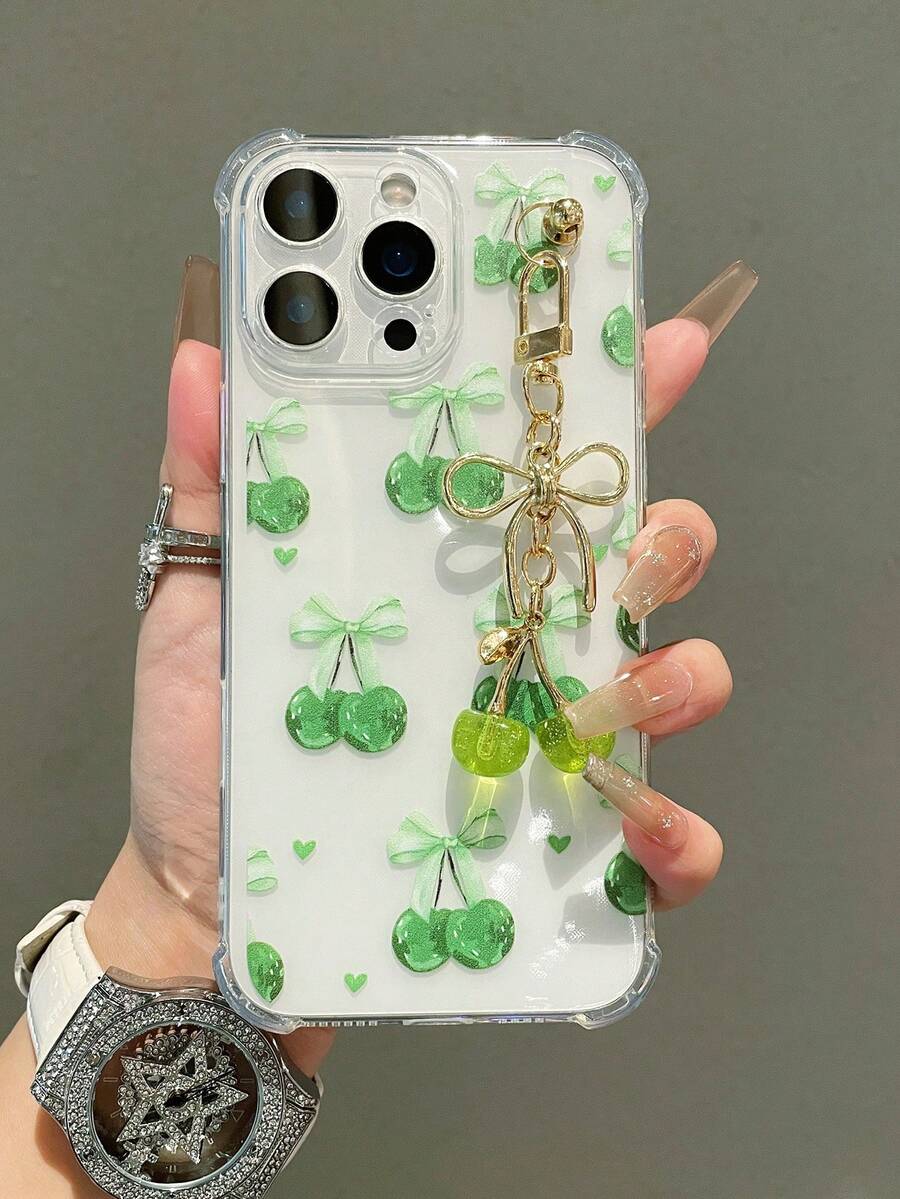 Ốp lưng điện thoại TPU trong suốt màu trơn họa tiết quả anh đào dễ thương, 1 chiếc, kèm mặt dây chuyền hình quả anh đào, tương thích với iPhone 17/17 Air/17 Pro/17 Pro Max/16/16 Pro/16 Plus/16 Pro Max/15/14/13/12/11/13, 14 Pro Max, 11. Chất liệu TPU mềm dẻo, chống sốc và chống rơi vỡ, quà tặng mùa xuân.