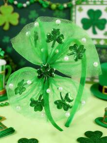 1pc St. Patrick's Day Green Headband For Girls,Fabric Clover Decor St. Patrick's Day Headband For Girls,Cute St. Patrick's Day Hair Accessories For Girls St. Patrick's Day Gifts - Green - View 1