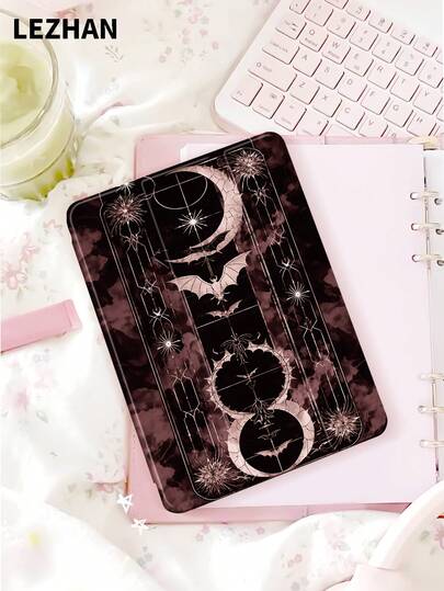 1pc Vintage Dark Star & Moon Pattern Tablet Protective Case With Pencil Slot, Shockproof, Tri-Fold Tablet Stand Protective Cover, Compatible With IPad 10.2", IPad Pro 11" 2021/2020/10th Gen, IPad (A16) 11" 11th Gen 2025, IPad 8th/9th/10th Gen, Galaxy Tab A8 10.5" 2022, Matepad 10.4"/Tab, Ramadan Gift