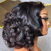 13x4 High Definition Transparent Lace Front Wig With Natural Wavy Black Bob Style, Brazilian Remy Human Hair (Women) - Natural Black - View 2