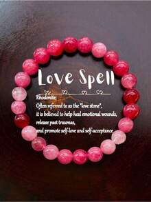 1pc Handmade Beaded "Love Stone" Bracelet Made Of Red Rose Quartz Promotes Self-Love And Self-Acceptance Fashion Jewelry Christmas Gift For Women - 粉紅色的 - 查看 6