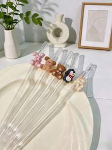 1/2/6/15件可愛動物玻璃吸管，適用於日常飲品，學生與情侶的完美禮物，適合海灘、婚禮與節日活動 - 無色 - 查看 8