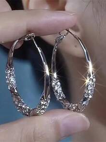 Luxury Style Silver-Plated Earrings, Low-Allergy, Fashionable Large Hoop Earrings Suitable For Women's Daily Wear