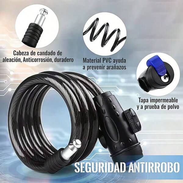 Candado de Cadena Antirrobo para Bicicleta, Acero Metálico Portátil con 2 Llaves, Resistente a Cortes, Ideal para Motocicleta y Patinete, Accesorios