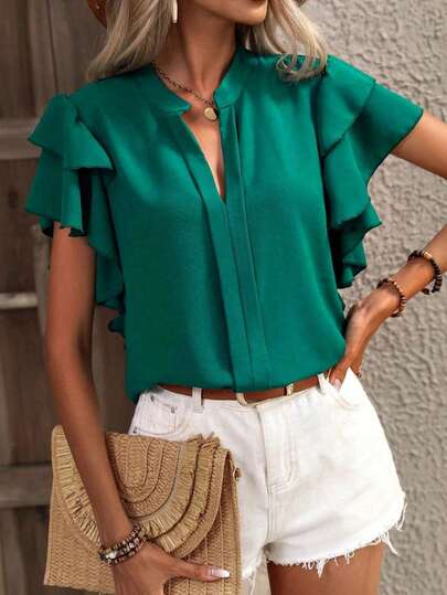 Women's Casual Versatile Elegant Blouse With Layered Ruffle Sleeves