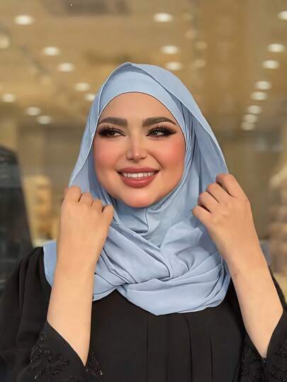 1pc Women's Solid Color Simple Versatile Muslim Instant Hijab, Pullover Style Hijab For Quick And Easy Wear, Minimalist Casual Elegant Classic Versatile, Integrated Undercap Chiffon Scarf, Soft Chiffon Fabric, Comfortable Breathable Material, Suitable For Daily Wear