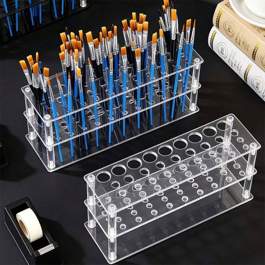 1 Set Acrylic Multi-Layer Modern Acrylic Brush Holder, Multi-Slot Desktop Organizer For Calligraphy Brushes, Easy To Assemble And Disassemble Art Pen Stand - Durable Tool Storage For Studio And Home Use - Multicolor - View 1