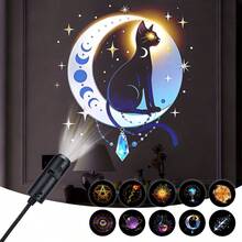 3/6/10颗LED投影灯 | 360°旋转，营造节日氛围，适用于墙壁、天花板、室内、卧室、复活节、斋月装饰，USB供电 - 黑色 - 查看 6