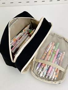 2026 Large Capacity Multi-Pocket Washable Pencil Case, High-Quality Stationery Set With Cute Toy Pendant, Ideal For Students And Campus Use - Black - View 4