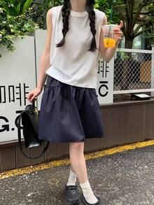 休闲弹力腰迷你裙，百搭显瘦，2026春夏新款女装系列 - 藏青色 - 查看 3