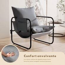 zxxATO Silla Indidual con Estructura Mlica y Coines Suaves Diseño de Salas Modernas Oficina o Recamara Perfecta como Sofa para Sala o Sala de  Grissilla de oficina - gris - Ver 4