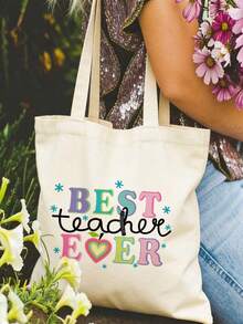 10/5/4/2pcs/1pc/Set Teacher Themed Canvas Tote Bag, Shopping Bag, Zipper Pouch, Appreciation Card, Apple Keychain Canvas Gift Set, Suitable For Back To School, Graduation, Teacher's Day, Multi-Purpose Shopping Bag, Book Bag, Stationery Pouch Set, Portable For SPA, Party, Gym, Travel, Cosmetic Organizer - Beige - View 9