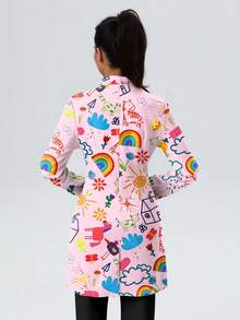 cimmuovere Women's Printed Zip Front Scrubs Jacket With Pockets, Workwear For Nurse, Dentist, Healthcare, Pet Hospital, Laboratory Vacation Spring - 淺粉色 - 查看 2
