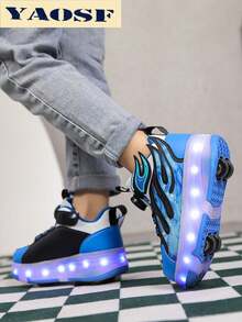 YAOSF 儿童及青少年轮滑鞋，升级版，稳定性更强，可拆卸两用运动鞋，街头酷炫轮滑鞋，户外运动发光鞋，亲子鞋，新款直排轮滑鞋，夜光鞋，带灯轮滑鞋，USB充电轮滑鞋，LED发光轮滑鞋，鞋底发光运动鞋